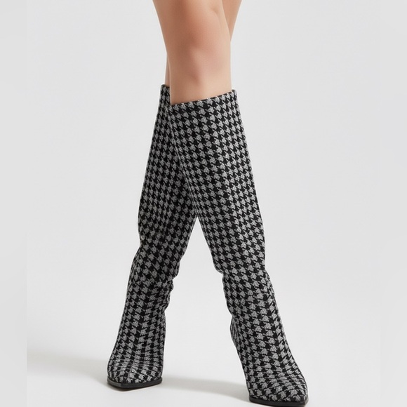 BETSY JOHNSON Pamela black silver shimmer kitten heel knee-high boots size 8.5 - Picture 12 of 13